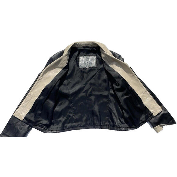 Peruzzi Italian Ultra Soft Black Leather Womens Jacket Sz XL Flip Cuff Full Zip - Picture 3 of 8